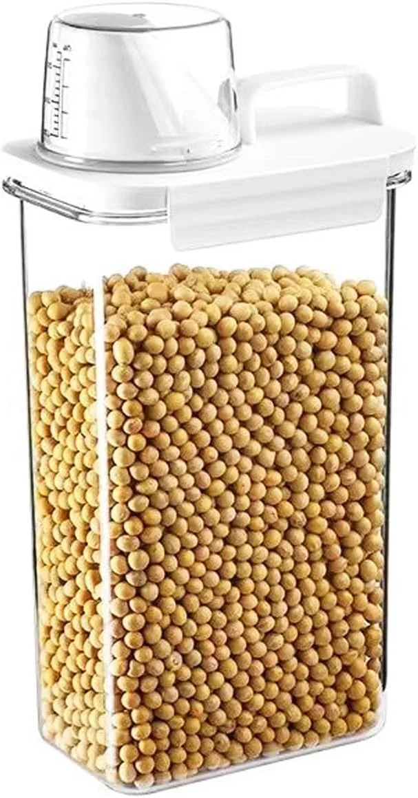 ظروف نگهداری مواد غذایی VAODO، جا حبوباتی با جریان آسان، با پیمانه اندازه گیری، جعبه نگهداری غلات شیب دار با دسته حمل، 2300 میلی لیتر