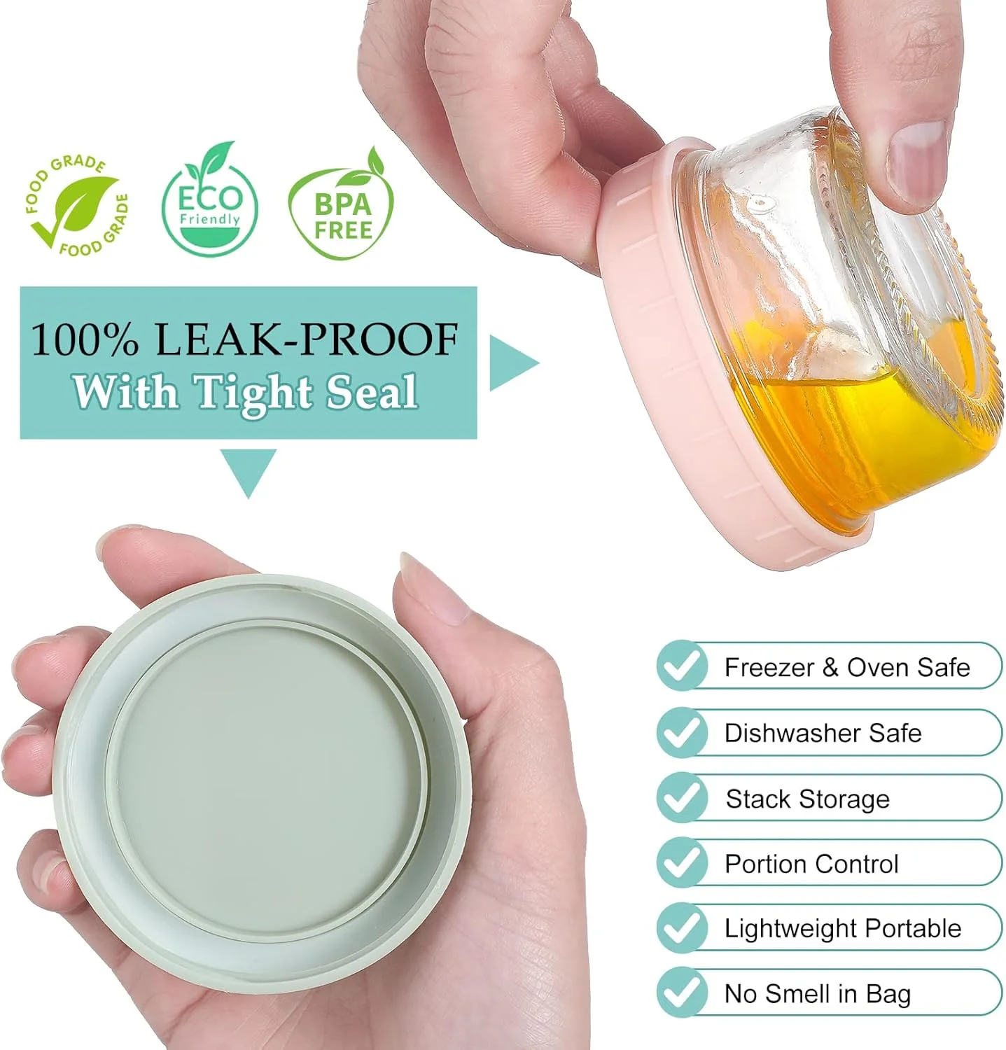 ویتیور [بسته 6 عددی] ظرف سس سالاد بیرون بر، شیشه ای کوچک 80 میلی لیتری با درب، ست فنجان سس، ضد نشت و قابل استفاده مجدد برای جعبه ناهار و سفر کاری.