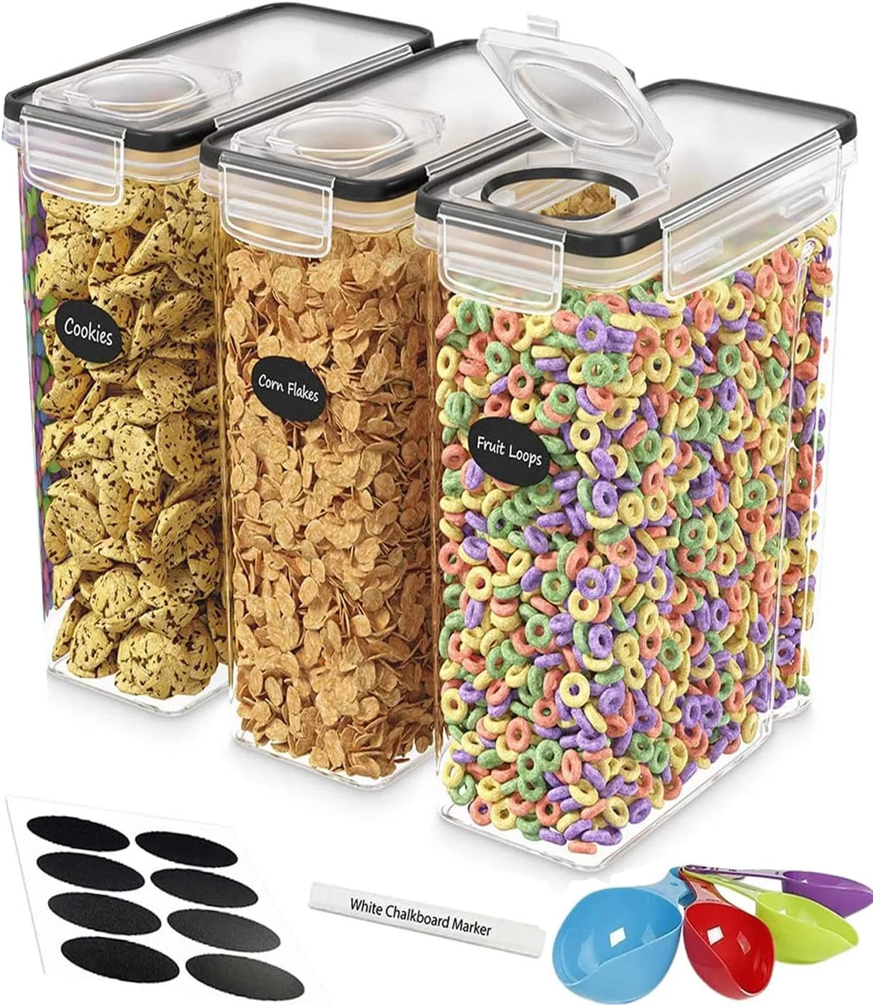 ظروف نگهداری مواد غذایی بزرگ 4.5 لیتری Valuxe - ست 3 عددی، همگی یک اندازه - سازماندهی آشپزخانه و انبار - ظروف غلات، اسپاگتی، پاستا، آرد و شکر - ظروف پلاستیکی با درب
