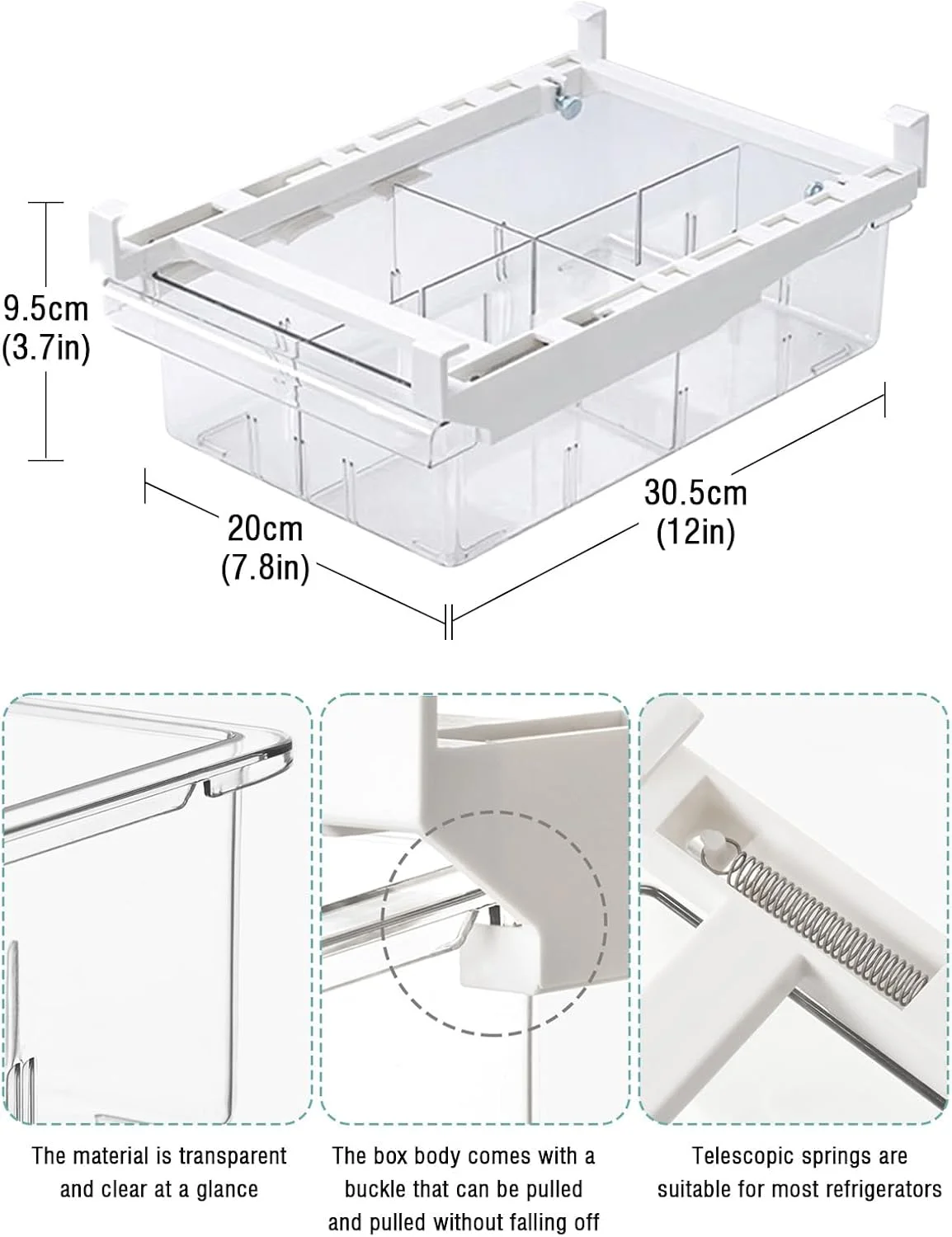 محفظه کشویی یخچال URbazaar با قابلیت تنظیم اندازه، جعبه نگهداری کشویی یخچال، سطل های کشویی سازمان دهنده یخچال، مناسب برای قفسه زیر یخچال (4 شبکه)