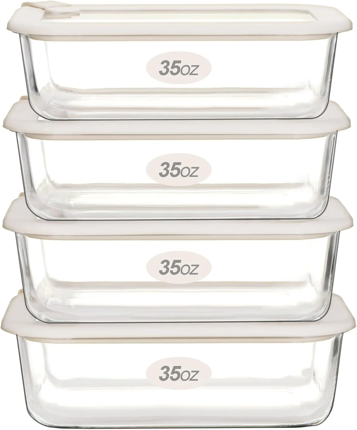 Urban Green Glass Food Storage Containers with Glass Lids, Microwave Safe Food Container Set, Airtight Food Container Set, LeakProof, 100% Plastic Free, White Color, 4pack