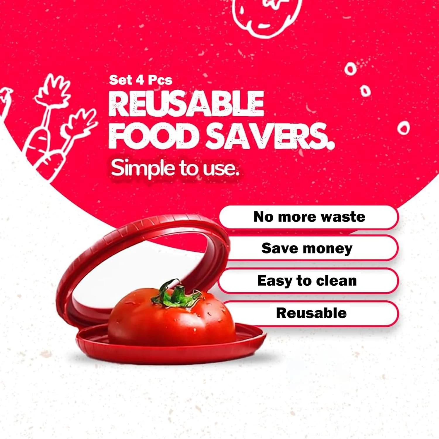 محافظ سیلیکونی میوه VEANXIN، جعبه نگهداری ضد اکسیداسیون میوه و سبزیجات، ظروف نگهداری سیلیکونی میوه برای یخچال، بدون BPA و قابل استفاده مجدد، محافظ مواد غذایی برای آووکادو، گوجه فرنگی، پیاز (4 عدد + 10 عدد)