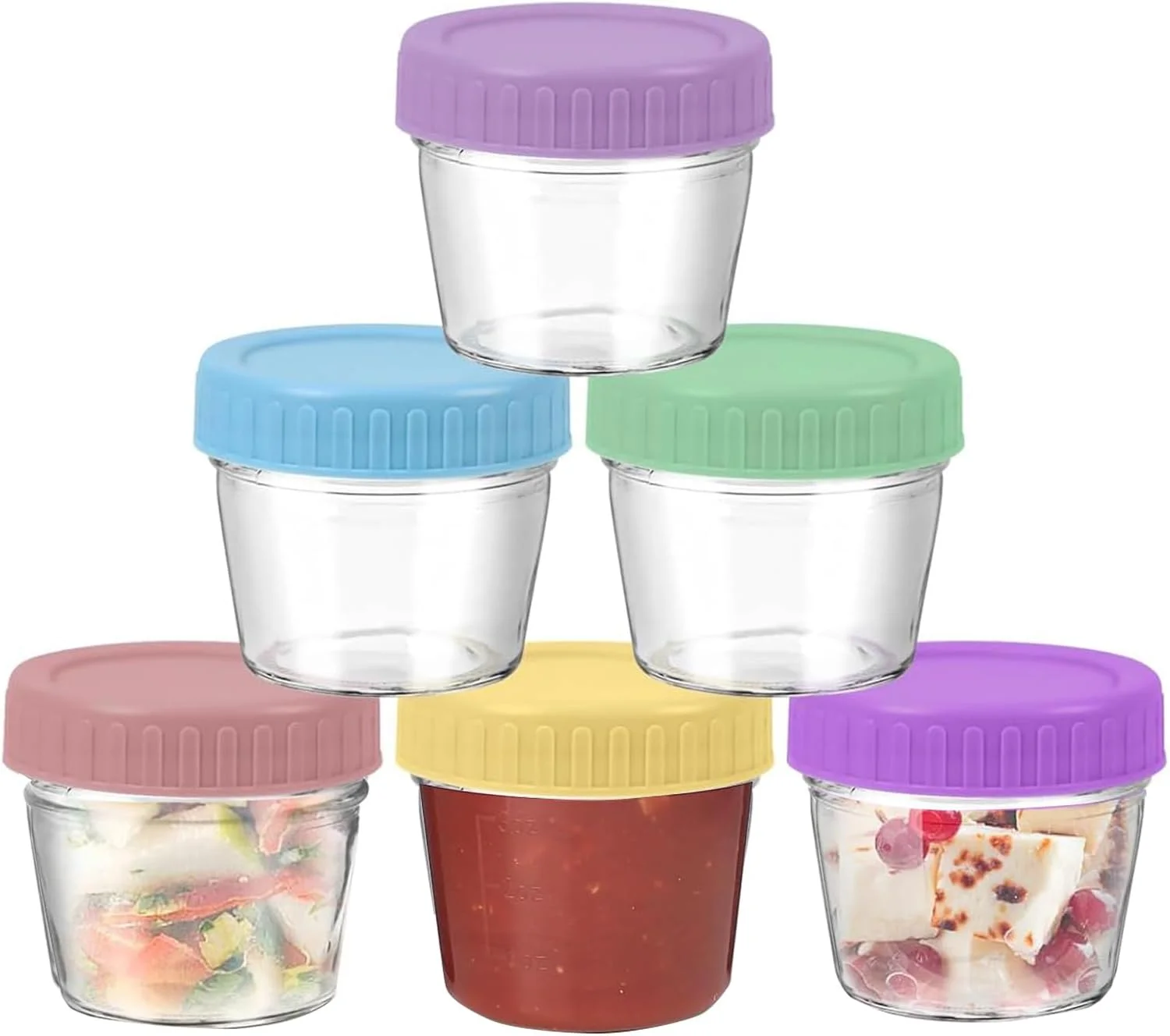 U-HOOME 6Pack Salad Dressing Container To Go,4.2oz Glass Small Condiment Containers with Lids,Dipping Sauce Cups Set for Food Lunch Box Work Trip,Sealed Salad Jars with Lids Meal Prep (6pcs-4.2oz)