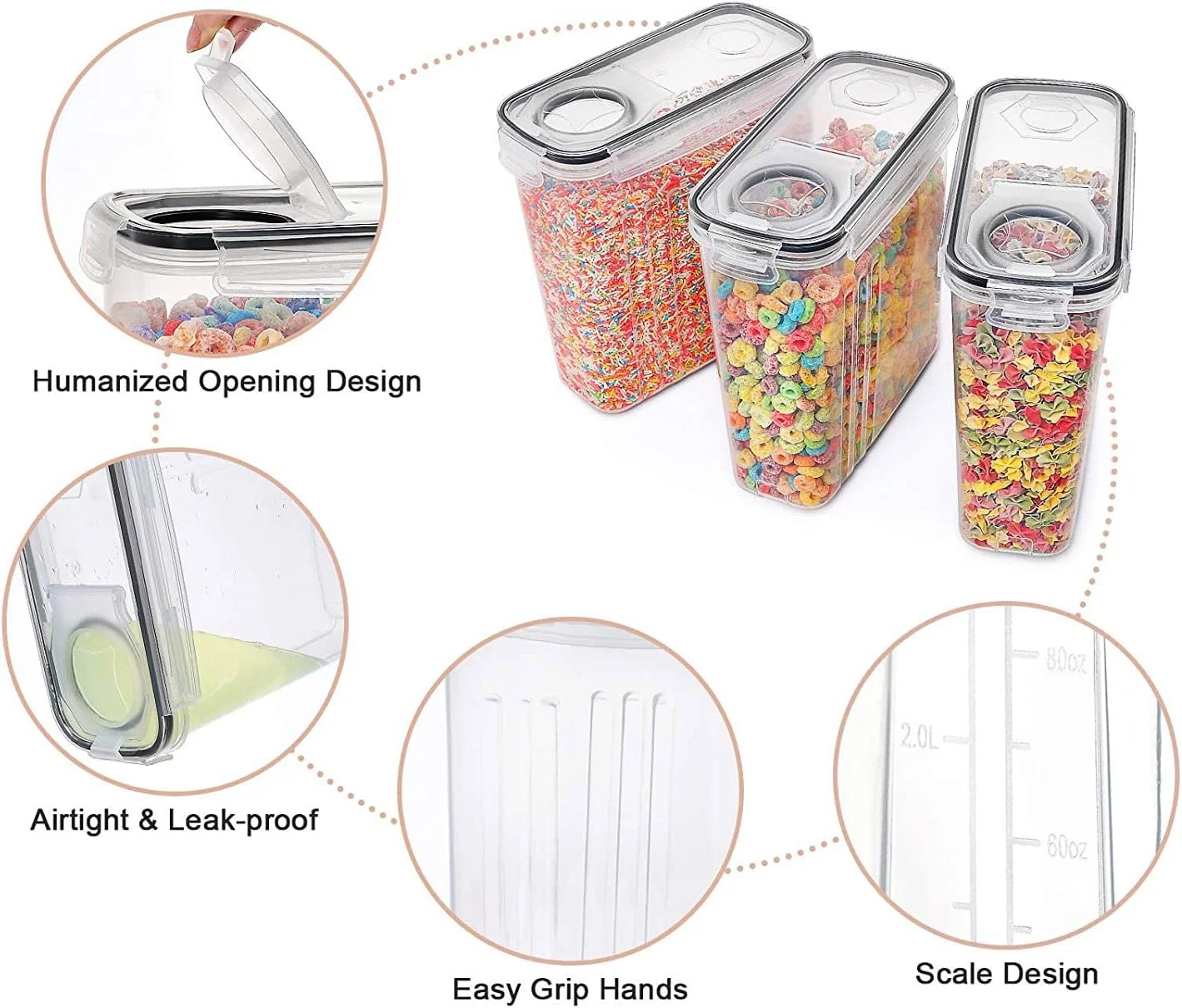 ظروف نگهداری مواد غذایی بزرگ 4.5 لیتری Valuxe - ست 3 عددی، همگی یک اندازه - سازماندهی آشپزخانه و انبار - ظروف غلات، اسپاگتی، پاستا، آرد و شکر - ظروف پلاستیکی با درب