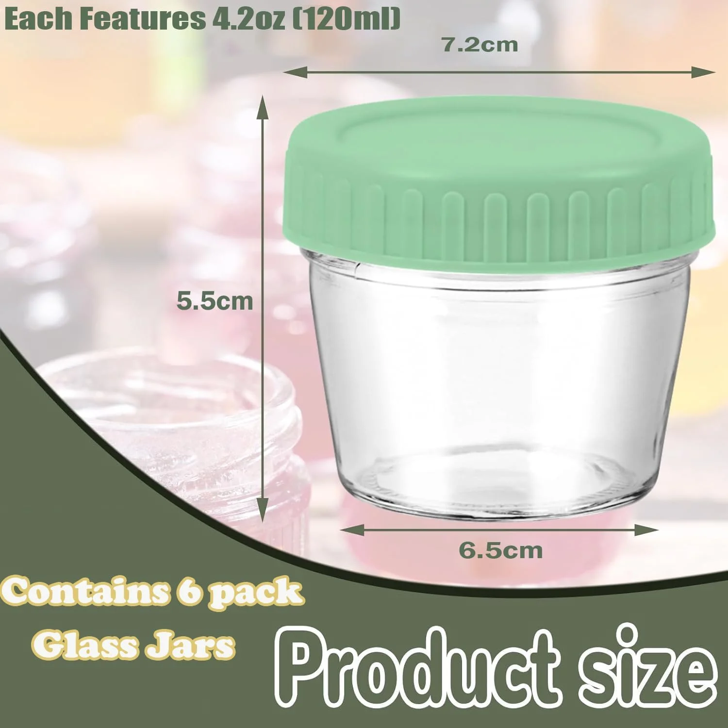 U-HOOME 6Pack Salad Dressing Container To Go,4.2oz Glass Small Condiment Containers with Lids,Dipping Sauce Cups Set for Food Lunch Box Work Trip,Sealed Salad Jars with Lids Meal Prep (6pcs-4.2oz)