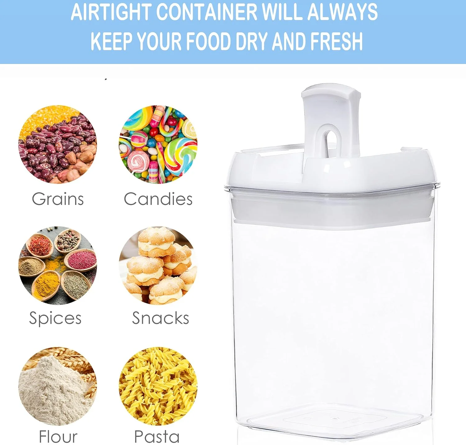 ست ظروف نگهداری مواد غذایی U-HOOME - ست 7 تکه - شامل برچسب و ماژیک - ظروف سازماندهی آشپزخانه و انبار - بدون BPA - ظروف پلاستیکی شفاف برای آرد و غلات با درب های بهبود یافته (سفید)