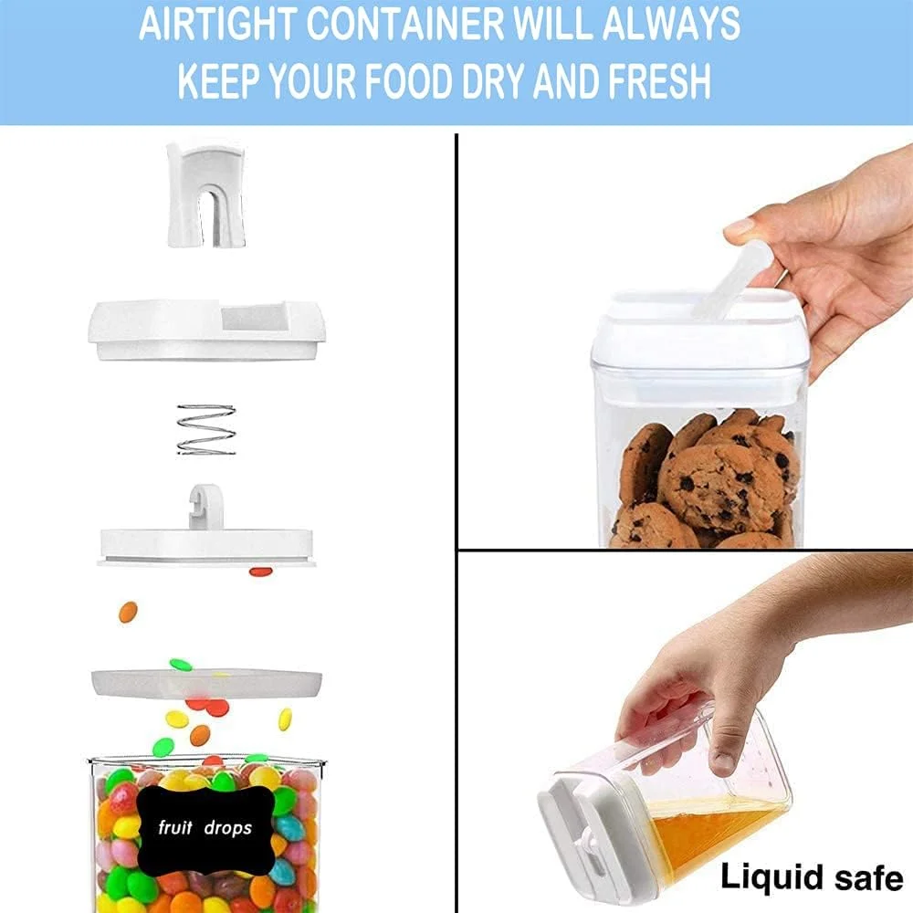 ست ظروف نگهداری مواد غذایی U-HOOME - ست 7 تکه - شامل برچسب و ماژیک - ظروف سازماندهی آشپزخانه و انبار - بدون BPA - ظروف پلاستیکی شفاف برای آرد و غلات با درب های بهبود یافته (سفید)