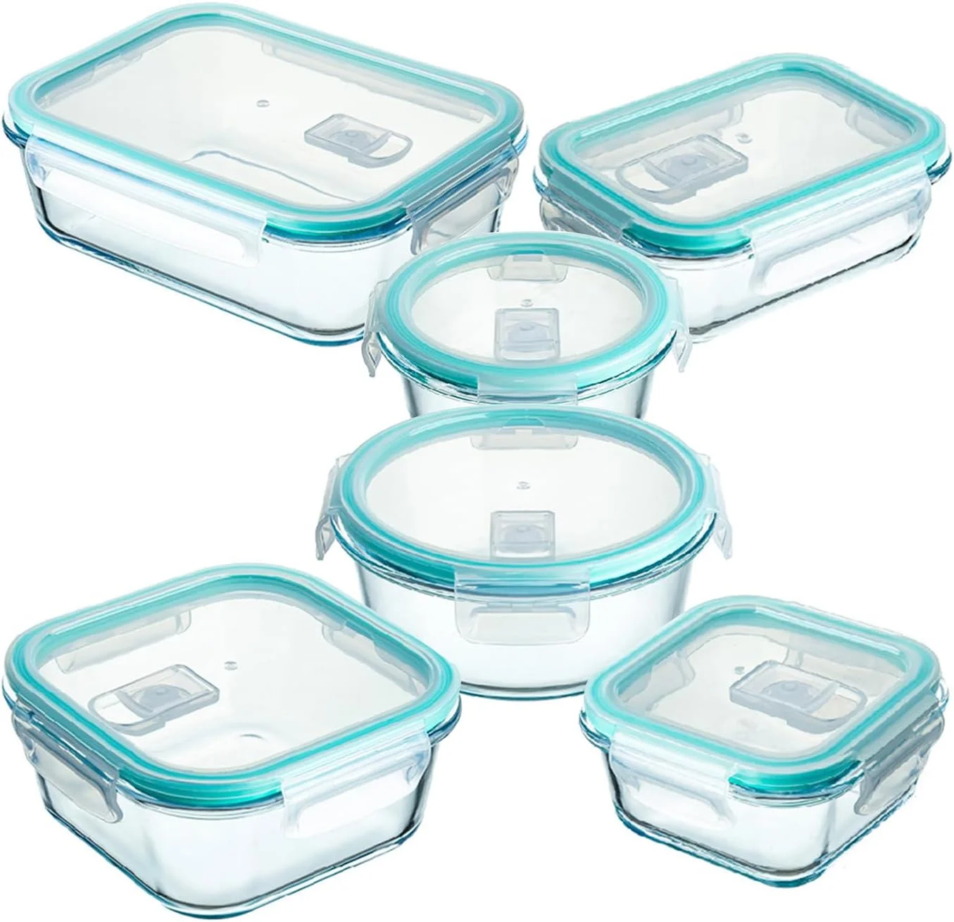 ظروف آماده سازی غذا شیشه ای تایکام (6 تکه مخلوط) - ظروف نگهداری مواد غذایی شیشه ای با درب، ظرف ناهار شیشه ای، کنترل وعده، ضد هوا، ظروف ناهار جعبه بنتو شیشه ای - 6 تکه