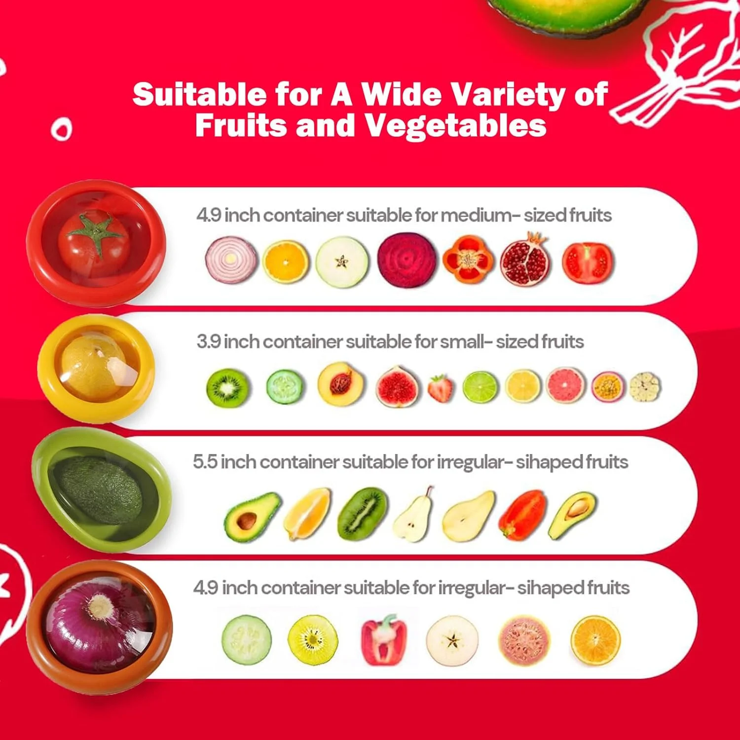 محافظ سیلیکونی میوه VEANXIN، جعبه نگهداری ضد اکسیداسیون میوه و سبزیجات، ظروف نگهداری سیلیکونی میوه برای یخچال، بدون BPA و قابل استفاده مجدد، محافظ مواد غذایی برای آووکادو، گوجه فرنگی، پیاز (4 عدد + 10 عدد)