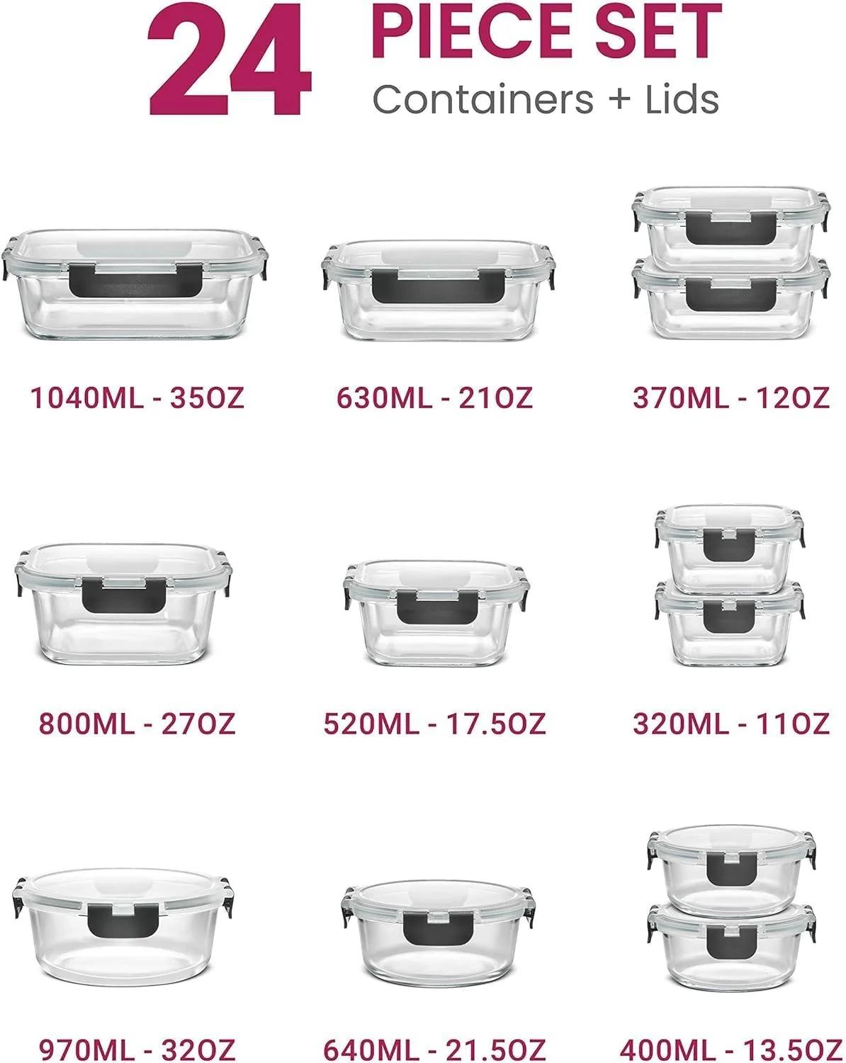 ظروف آماده سازی غذا شیشه ای تایکام (12 تکه مخلوط) - ظروف نگهداری مواد غذایی شیشه ای با درب، جعبه ناهار، کنترل وعده، ضد هوا، ظروف بنتو باکس شیشه ای - 12 تکه سبز