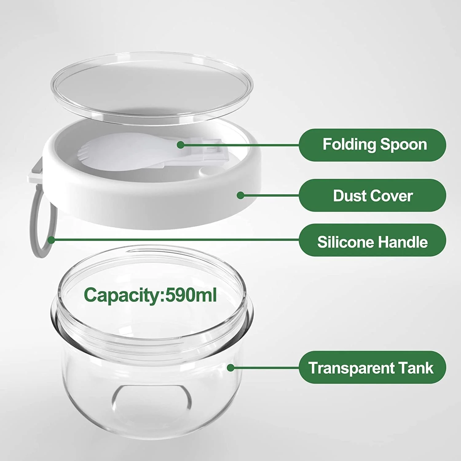 ظروف جو دوسر یک شبه U-HOOME با قاشق، شیشه های ماست قابل حمل 590 میلی لیتری، ظرف جو دوسر ضد نشت برای بیرون بردن، ظروف آماده سازی میان وعده فنجان دسر برای نگهداری شیر، میوه، غلات و سالاد (سفید - 2 عدد)