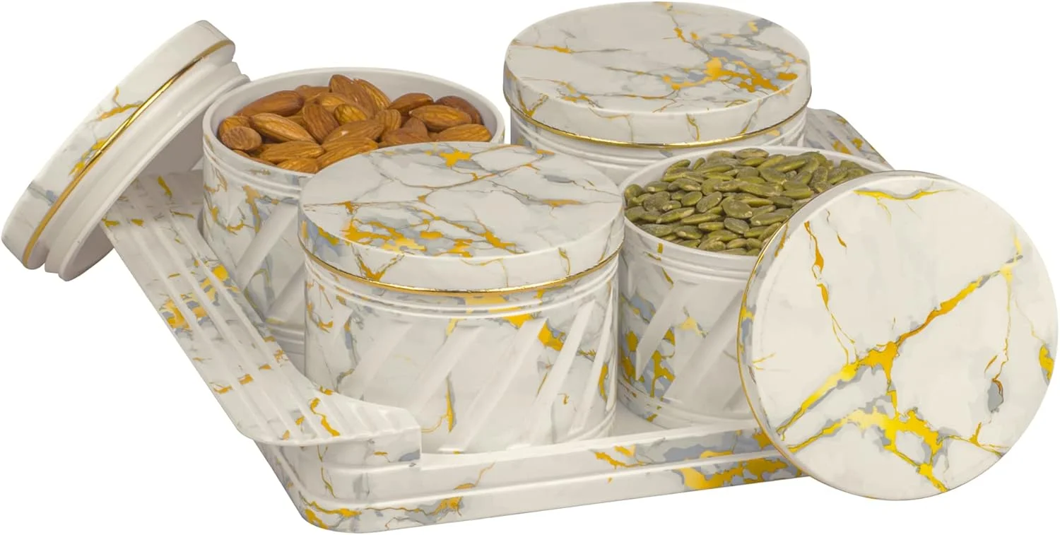ظرف میوه خشک نشکن و ضد هوا Selvel با درب و سینی سرو، ست ظروف ضد هوا با ظرفیت 430 میلی لیتر (4 تکه، پلی پروپیلن) (سفید)