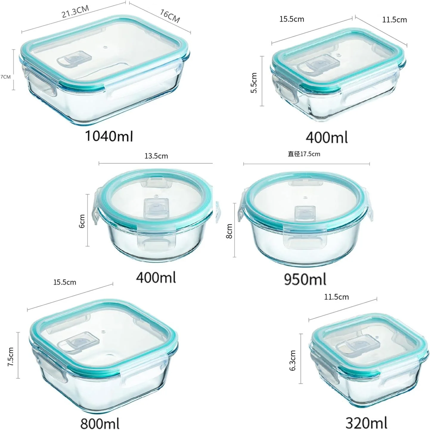 ظروف آماده سازی غذا شیشه ای تایکام (6 تکه مخلوط) - ظروف نگهداری مواد غذایی شیشه ای با درب، ظرف ناهار شیشه ای، کنترل وعده، ضد هوا، ظروف ناهار جعبه بنتو شیشه ای - 6 تکه