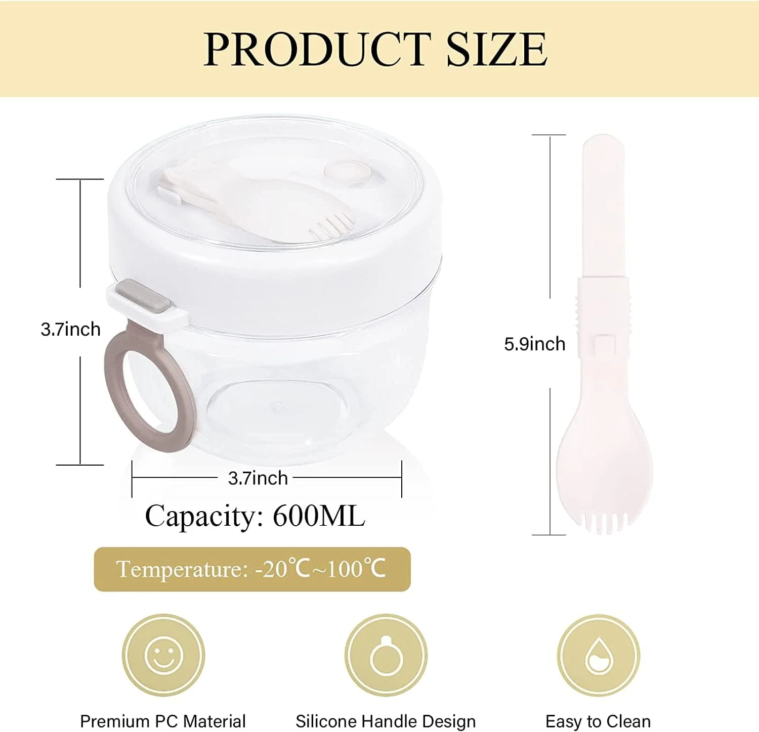 ظروف جو دوسر یک شبه U-HOOME با قاشق، شیشه های ماست قابل حمل 590 میلی لیتری، ظرف جو دوسر ضد نشت برای بیرون بردن، ظروف آماده سازی میان وعده فنجان دسر برای نگهداری شیر، میوه، غلات و سالاد (سفید - 2 عدد)