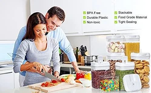 ست ظروف نگهداری مواد غذایی U-HOOME - ست 7 تکه - شامل برچسب و ماژیک - ظروف سازماندهی آشپزخانه و انبار - بدون BPA - ظروف پلاستیکی شفاف برای آرد و غلات با درب های بهبود یافته (سفید)