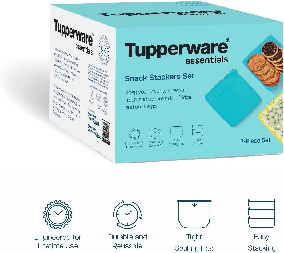 ظروف نگهداری اسنک تاپرور مدل Snack Stackers با حجم 400 میلی لیتر (ست 2 عددی)، زرد و آبی