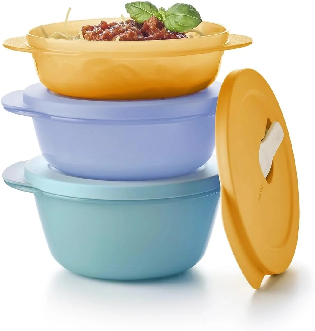 ست 3 تکه کاسه متوسط Tupperware Essentials Store, Serve & Go - نگهداری مواد غذایی - ظرف بادوام و قابل حمل - عالی برای آماده سازی و سرو - مواد غذایی را تازه نگه می دارد - چیدمان آسان - درب محکم