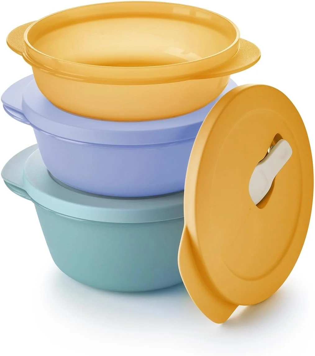 ست 3 تکه کاسه متوسط Tupperware Essentials Store, Serve & Go - نگهداری مواد غذایی - ظرف بادوام و قابل حمل - عالی برای آماده سازی و سرو - مواد غذایی را تازه نگه می دارد - چیدمان آسان - درب محکم