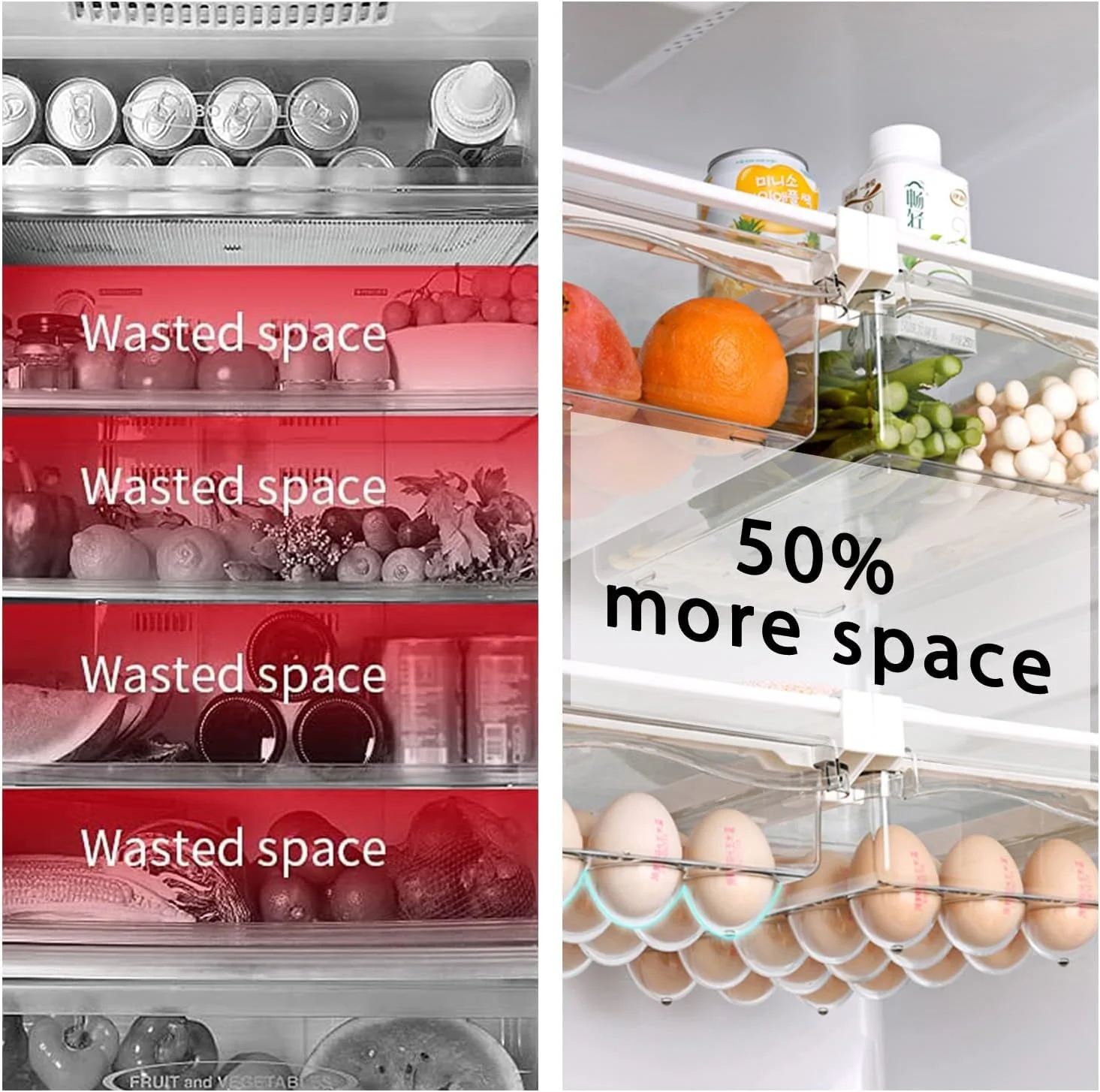 نگهدارنده تخم مرغ TERRIFI برای یخچال، کشو نگهداری تخم مرغ برای یخچال، سازمان دهنده کشو یخچال کوچک، سینی تخم مرغ کشویی، مناسب برای قفسه یخچال زیر 0.6 اینچ (1 عدد)