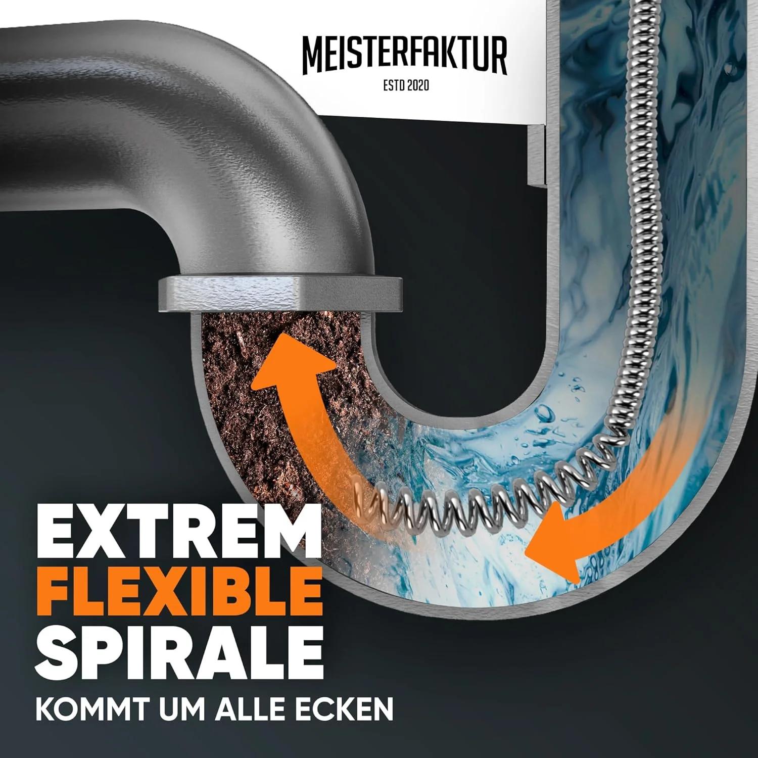 فنر لوله بازکنی Meisterfaktur مدل Plumbing Spiral 3.0 [15 متری] - فوق العاده بلند - فنر ایده آل برای تمیز کردن لوله به روشی سازگار با محیط زیست - فنر لوله برای کارهای واقعی DIY (15 متر - 1.25 سانتی متر)