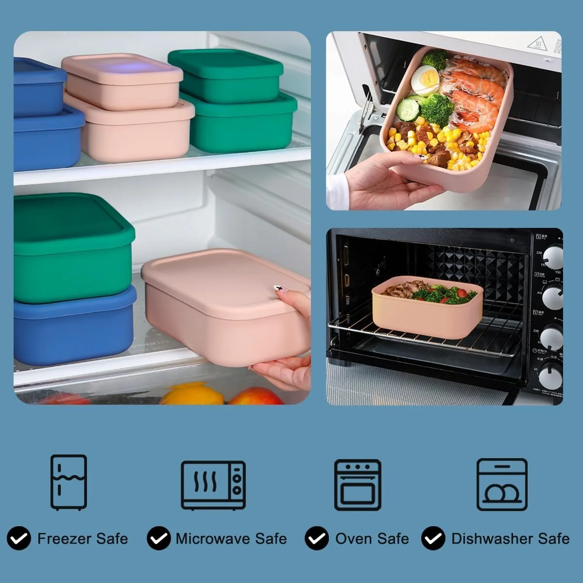 ست 3 تایی ظروف نگهداری غذا سیلیکونی سخت TERRIFI، جعبه ناهار بنتو 2300 میلی لیتری با درب های هواگیر، ظروف فریزر برای ناهار، مسافرت ست 3 تایی ظروف نگهداری غذا سیلیکونی سخت TERRIFI، جعبه ناهار بنتو 2300 میلی لیتری با درب های هواگیر، ظروف فریزر برای ناهار، مسافرت