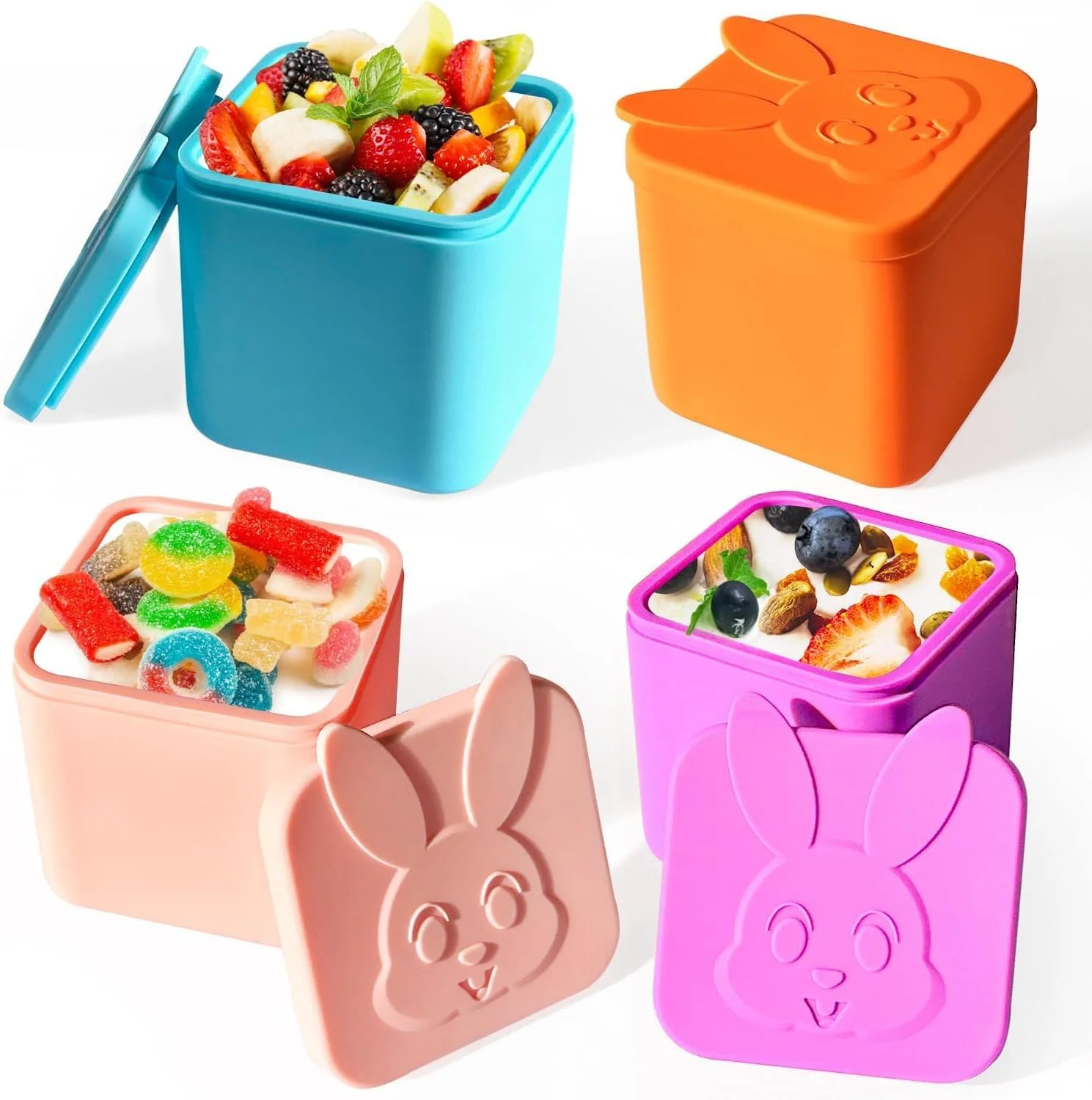 ظروف چاشنی بنتو TERRIFI، بسته 4 عددی ظروف سیلیکونی سس، ظروف سس سالاد ضد نشت برای کودکان، ظروف چاشنی اسنک 128 میلی لیتری با درب، فنجان سس برای ناهار و پیک نیک