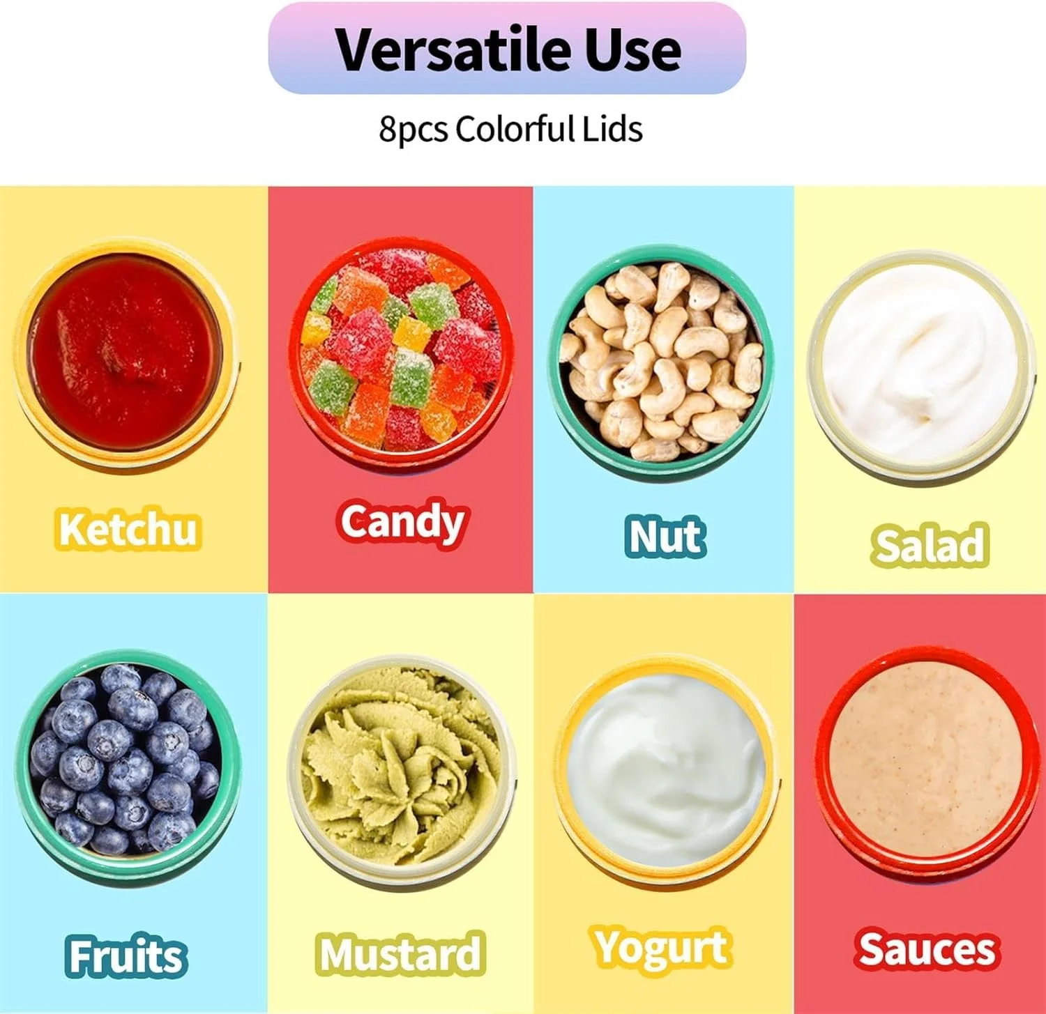 ظرف سس سالاد TERRIFI، ظروف چاشنی پلاستیکی 25 میلی لیتری ضد نشت با درب، فنجان سس قابل استفاده مجدد برای ناهار و جعبه بنتو (بسته 8 عددی، دایره ای - 2)
