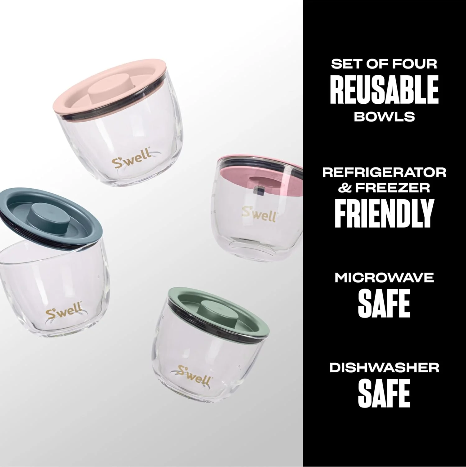 S'well 12oz Glass Prep Bowl Set of 4 For Easy Meal Prep, Vintage Pastels, Made From Durable Tempered Glass, Nests Inside 21.5oz