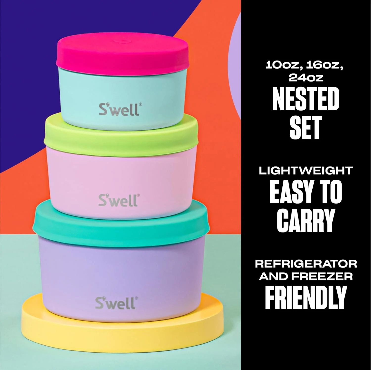 S'well Stainless Steel Food Canister Set Of Three 10 ounces, 16 ounces and 24 ounces Pastel Paradise Single-Walled Durable Construction BPA-Free