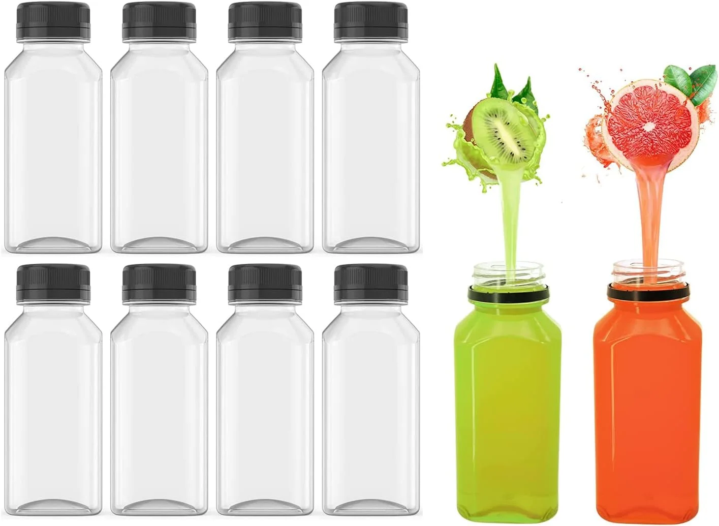 بطری های آبمیوه پلاستیکی SYOSI، ظروف خالی شفاف با درب های ضد دستکاری برای آبمیوه، شیر و سایر نوشیدنی ها 8 اونس 10 عدد