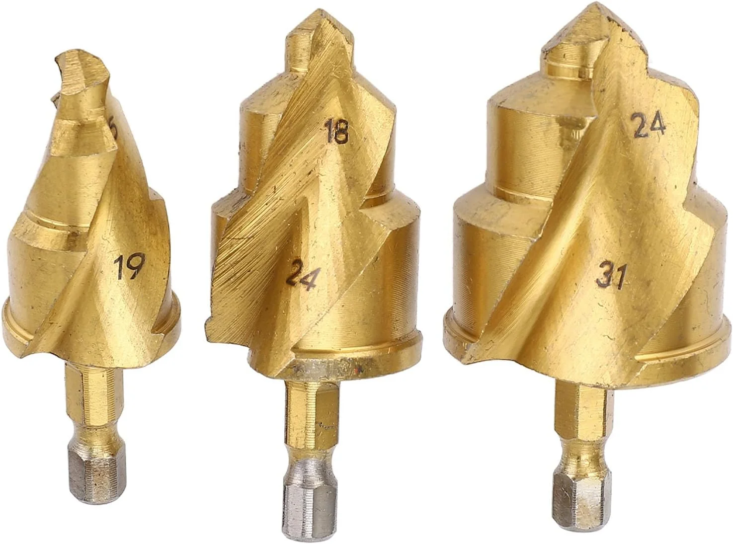 مجموعه مته های بالابر PPR جکتسی 15-19 میلی متر، 18x24 میلی متر و 24-31 میلی متر، فولاد کربنی با پوشش Ti، ساق هگز 1/4 اینچی. دقیق، حذف تراشه مارپیچی، برای لوله های PPR، PVC، MPP و غیره.