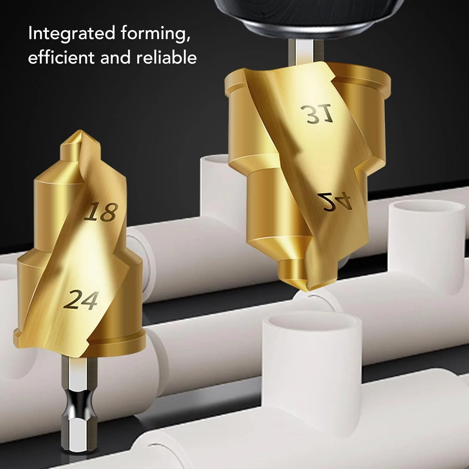 مجموعه مته های بالابر PPR جکتسی 15-19 میلی متر، 18x24 میلی متر و 24-31 میلی متر، فولاد کربنی با پوشش Ti، ساق هگز 1/4 اینچی. دقیق، حذف تراشه مارپیچی، برای لوله های PPR، PVC، MPP و غیره.