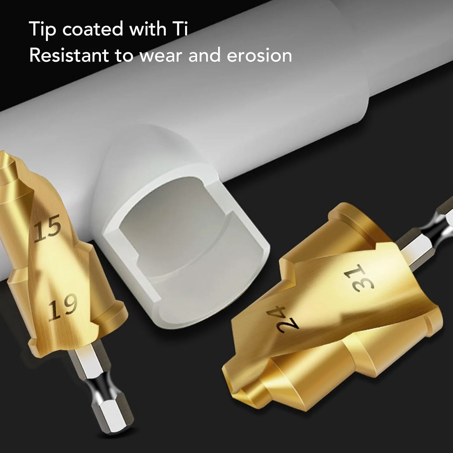 مجموعه مته های بالابر PPR جکتسی 15-19 میلی متر، 18x24 میلی متر و 24-31 میلی متر، فولاد کربنی با پوشش Ti، ساق هگز 1/4 اینچی. دقیق، حذف تراشه مارپیچی، برای لوله های PPR، PVC، MPP و غیره.