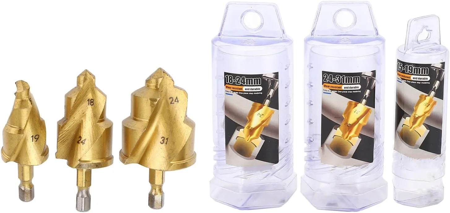 مجموعه مته های بالابر PPR جکتسی 15-19 میلی متر، 18x24 میلی متر و 24-31 میلی متر، فولاد کربنی با پوشش Ti، ساق هگز 1/4 اینچی. دقیق، حذف تراشه مارپیچی، برای لوله های PPR، PVC، MPP و غیره.