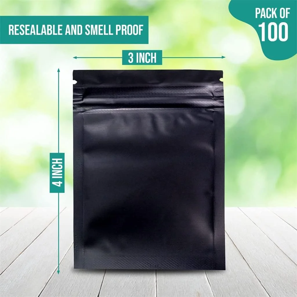 کیسه های مایلار قابل مهر و موم مجدد SYOSI، کیسه های هولوگرافی آب نبات ضد بو، کیسه های وکیوم مایلار مشکی برای نگهداری مواد غذایی، دانه های قهوه، بسته بندی جواهرات، 100 عدد، 3 x 4 اینچ