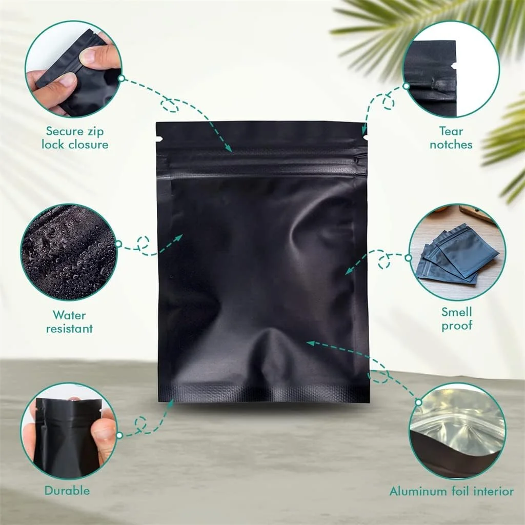 کیسه های مایلار قابل مهر و موم مجدد SYOSI، کیسه های هولوگرافی آب نبات ضد بو، کیسه های وکیوم مایلار مشکی برای نگهداری مواد غذایی، دانه های قهوه، بسته بندی جواهرات، 100 عدد، 3 x 4 اینچ