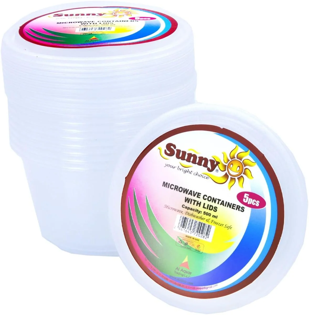 ظرف یکبار مصرف پلاستیکی سانی یور برایت چویس، ظرف غذای گرد مایکروویوی با درب 500 میلی لیتر شفاف، 10 عدد