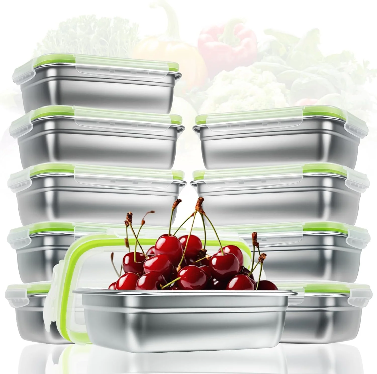 ظروف نگهداری غذا سایمت، بسته 10 عددی، استیل ضد زنگ 304 با درب (850 میلی لیتر) - ضد هوا، قابل چیدن روی هم و تودرتو، مناسب آماده سازی غذا، ظرف غذا، قابل استفاده در فر/ماشین ظرفشویی/فریزر