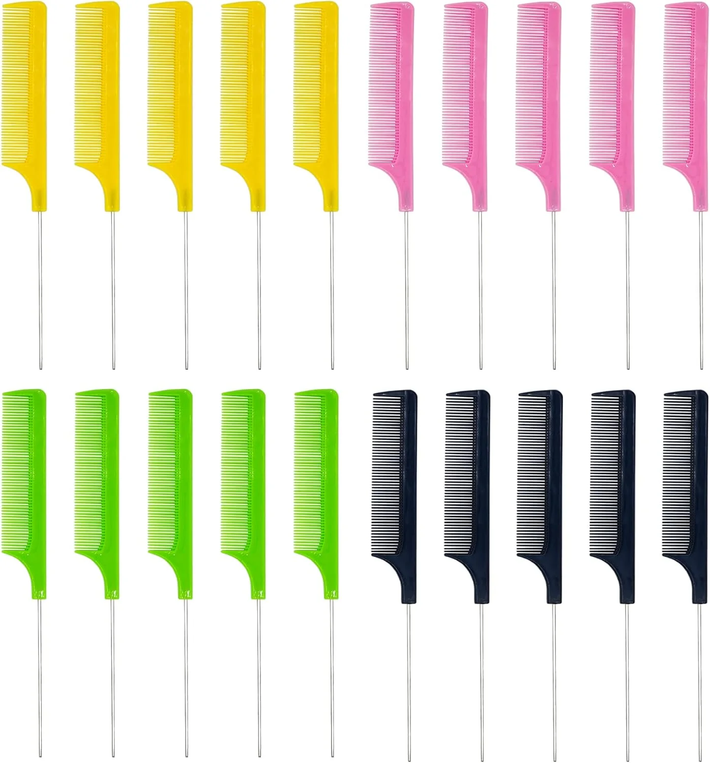 zYoung شانه مو دم موشی 20 عددی، شانه های دم موشی جداکننده، شانه دندانه ریز پوش دهنده، شانه فلزی مو، مجموعه شانه های باز کننده گره مو برای زنان