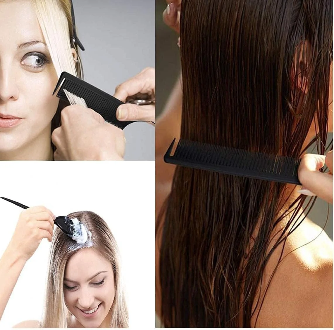 شانه ZJCQA، شانه های جداکننده مو دم موشی نوک تیز مقاوم در برابر حرارت مشکی برای رنگ کردن مو و پوش دادن مو 3 عددی