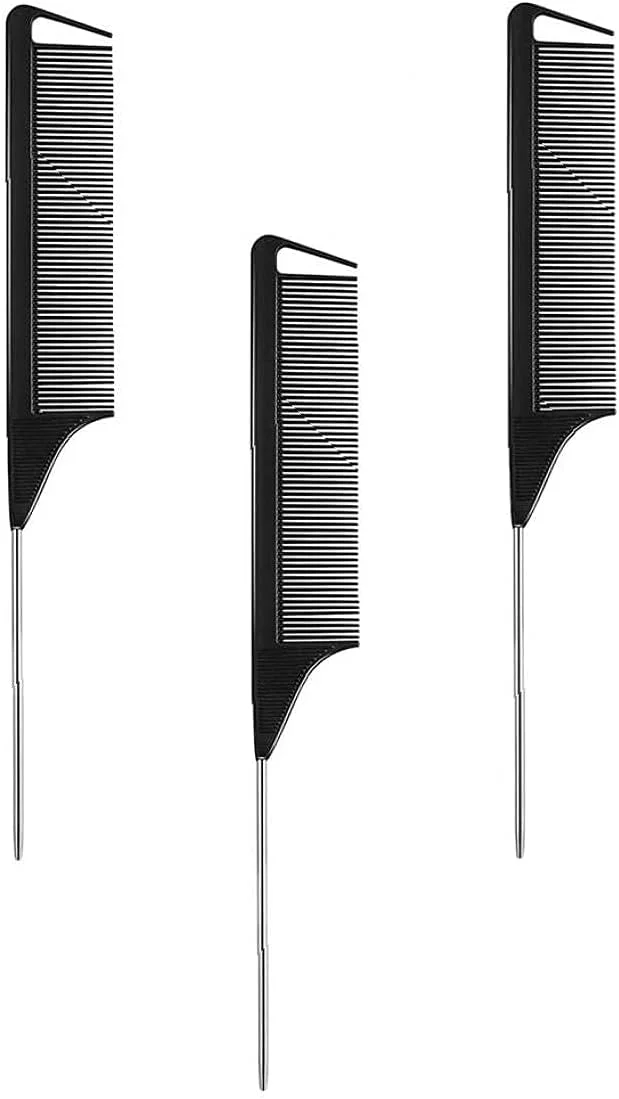 شانه ZJCQA، شانه های جداکننده مو دم موشی نوک تیز مقاوم در برابر حرارت مشکی برای رنگ کردن مو و پوش دادن مو 3 عددی