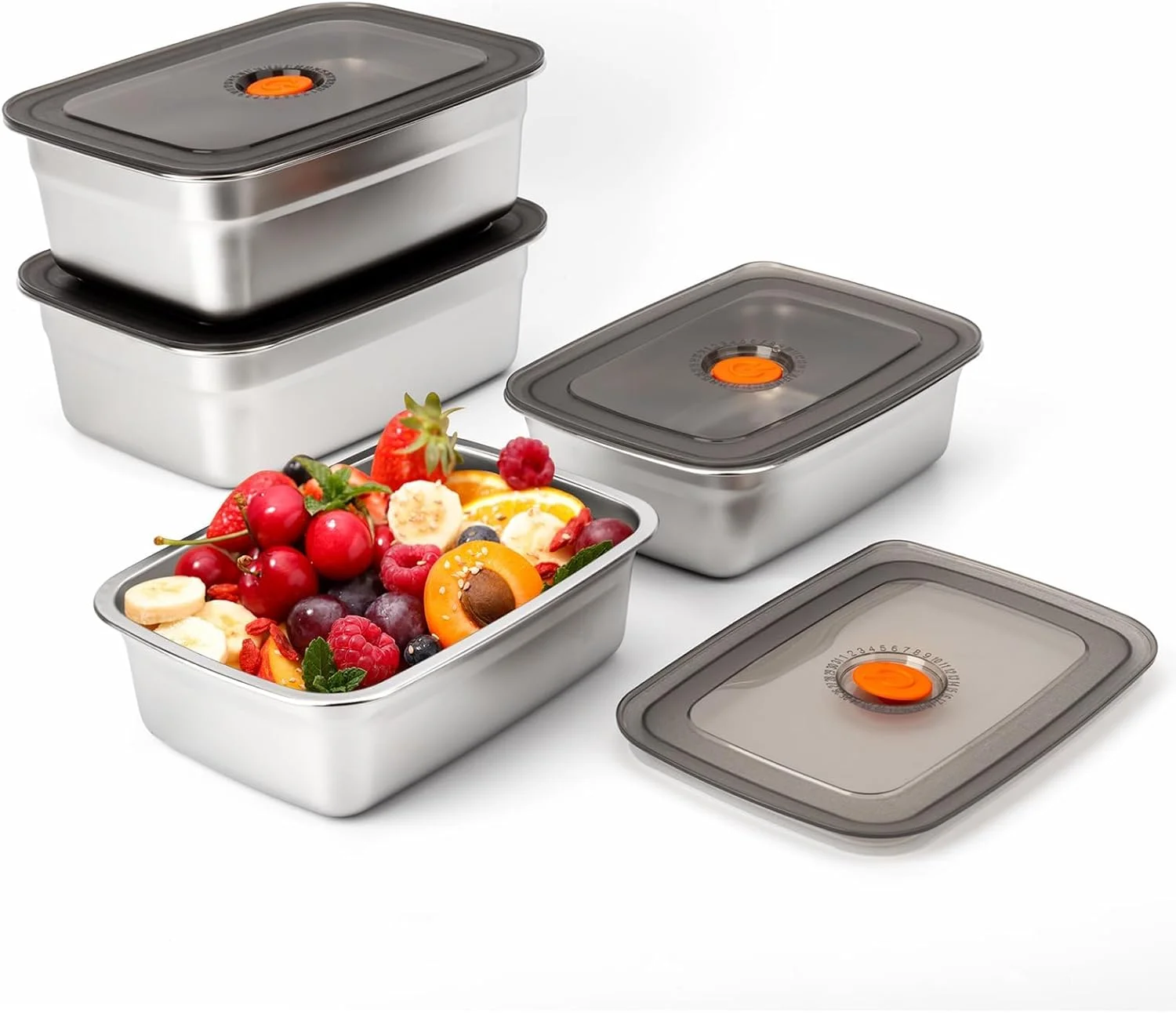 ظروف نگهداری غذا، ست ظروف غذا با درب های ضد نشت و هوا، ظروف استیل ضد زنگ فریزر، جعبه ناهار بنتو هوا برای آماده سازی غذا، میوه، میان وعده، فریزر (4 عدد 40oz+50oz)