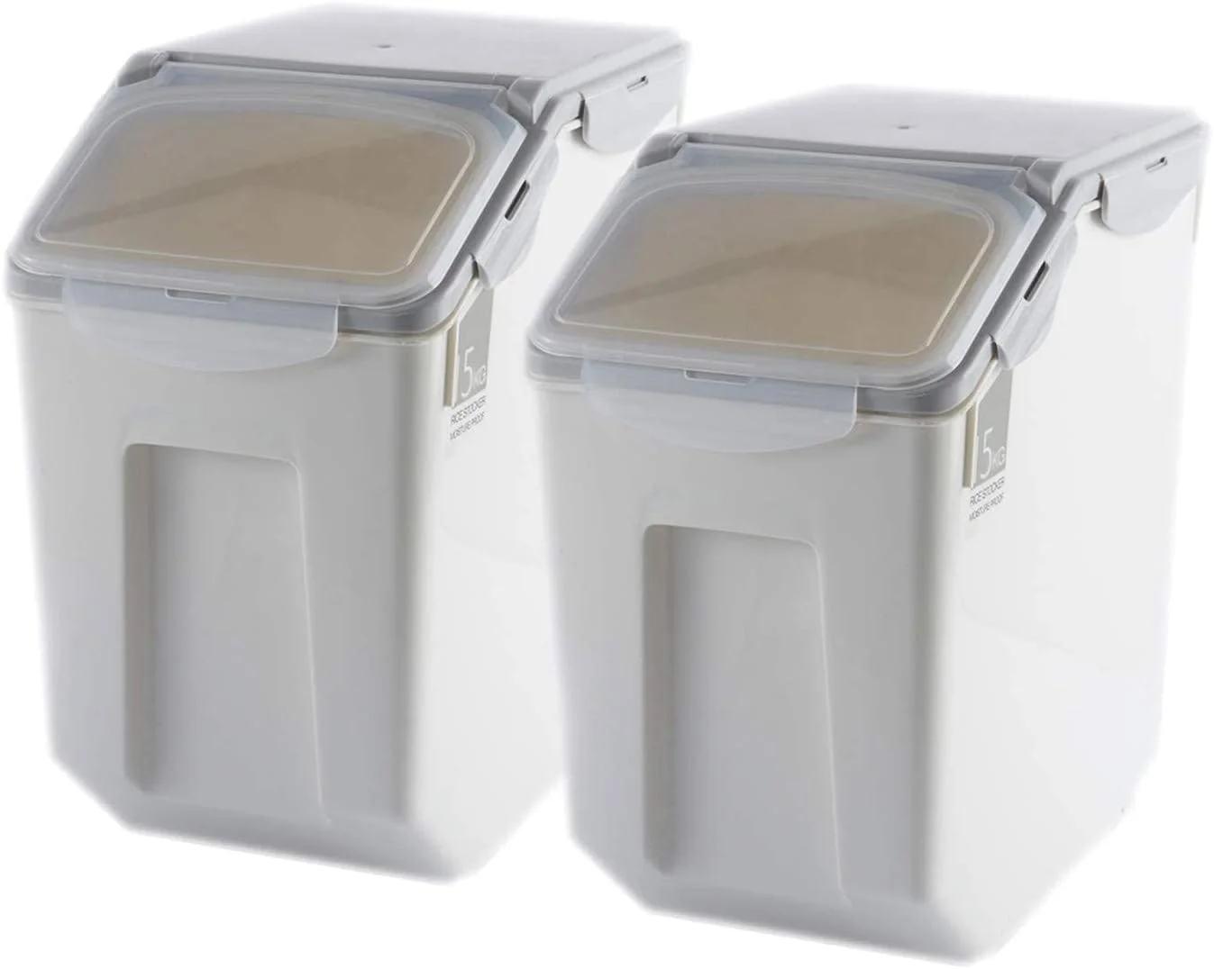 ظروف نگهداری برنج 2 عددی، ظرف نگهداری مواد غذایی درب دار، جعبه نگهداری غلات بزرگ پلاستیکی بدون BPA، ظروف چند منظوره برای مواد غذایی آشپزخانه با فنجان های اندازه گیری جعبه 15 کیلوگرمی