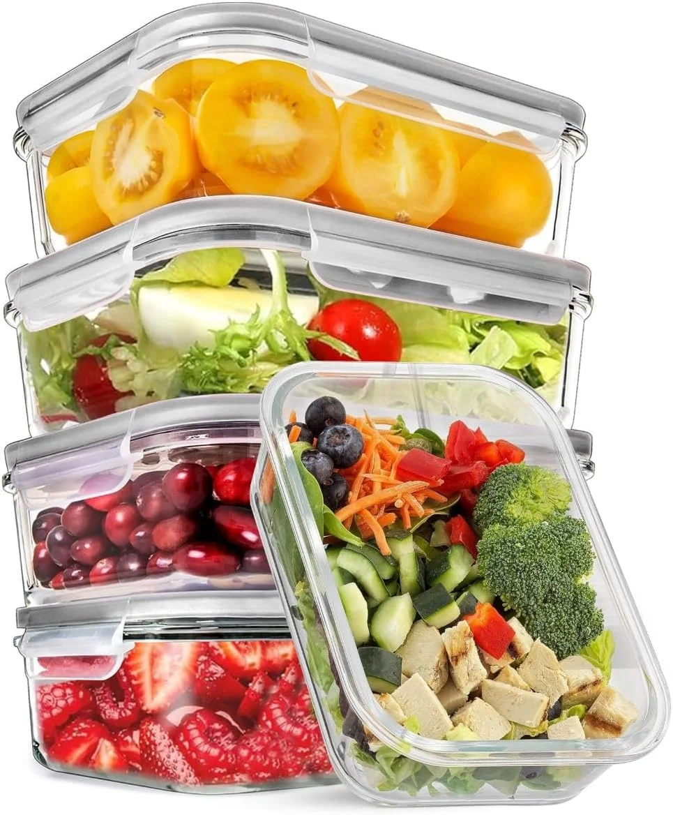 |5 Pack, 1040ML| Glass Food Storage Containers,Meal Prep Containers for Kitchen Containers &Storage- Lunch Container,Hermetic Storage box with Lids Safe for Oven& Freezer, حافظات طعام زجاج