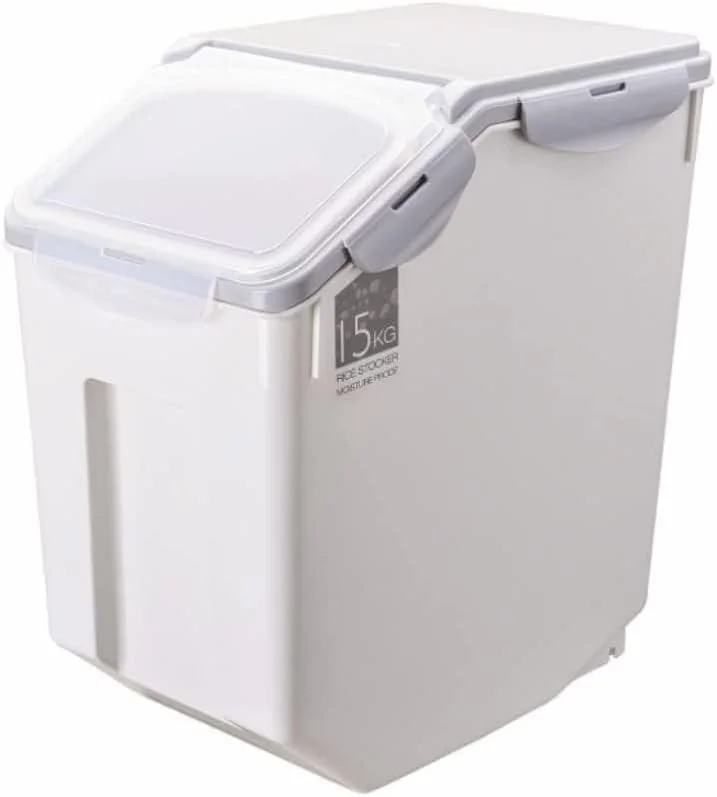 ظروف نگهداری برنج 2 عددی، ظرف نگهداری مواد غذایی درب دار، جعبه نگهداری غلات بزرگ پلاستیکی بدون BPA، ظروف چند منظوره برای مواد غذایی آشپزخانه با فنجان های اندازه گیری جعبه 15 کیلوگرمی