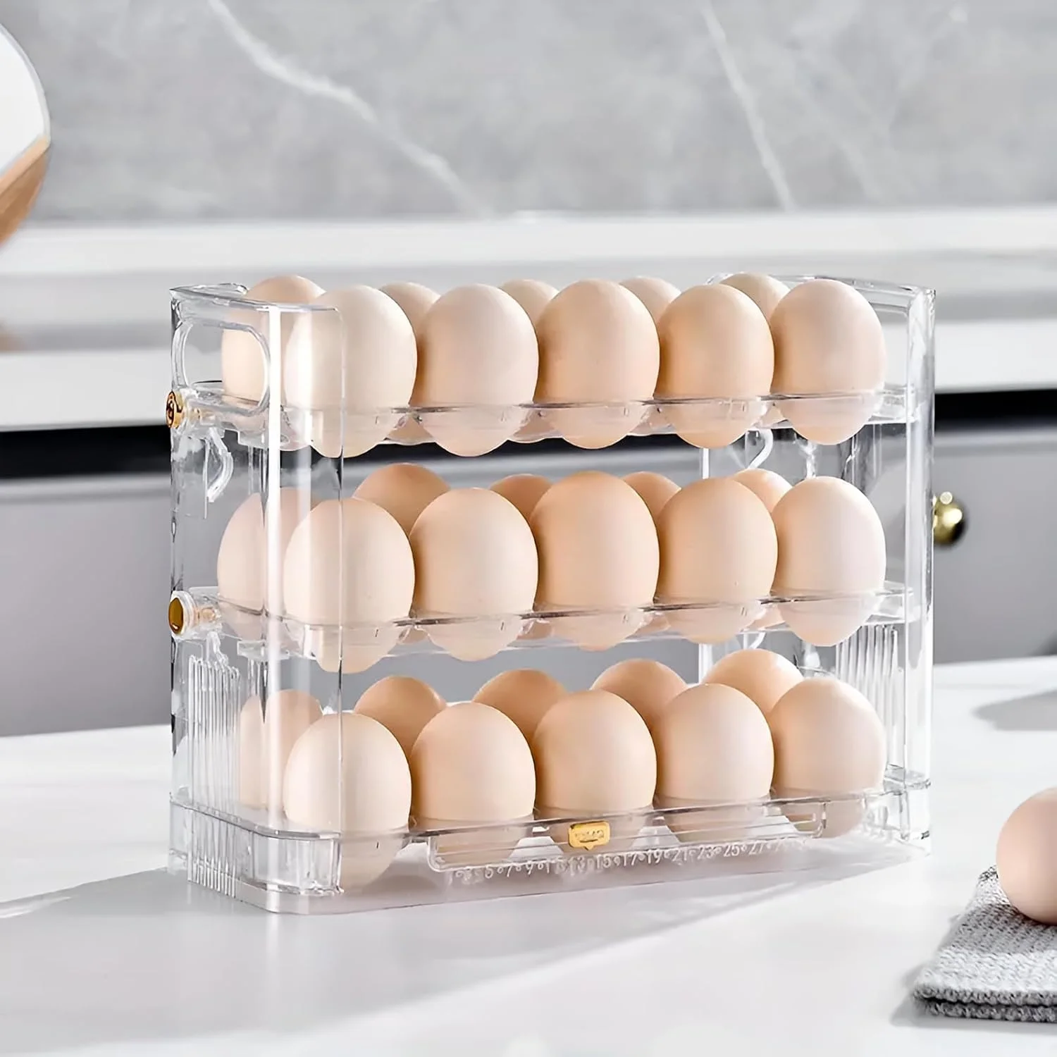 Egg Storage Box, 3-Tier Egg Tray for Refrigerator Side Door - Plastic Egg Basket for Fresh-Keeping and Organization - Kitchen Storage Accessory