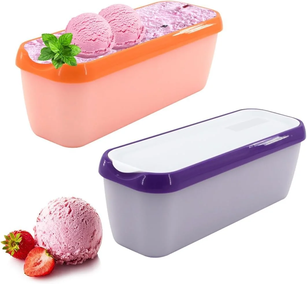 ظروف نگهداری بستنی، ظرفیت 1.5 لیتر، بدون BPA، ست 2 عددی، نارنجی و بنفش