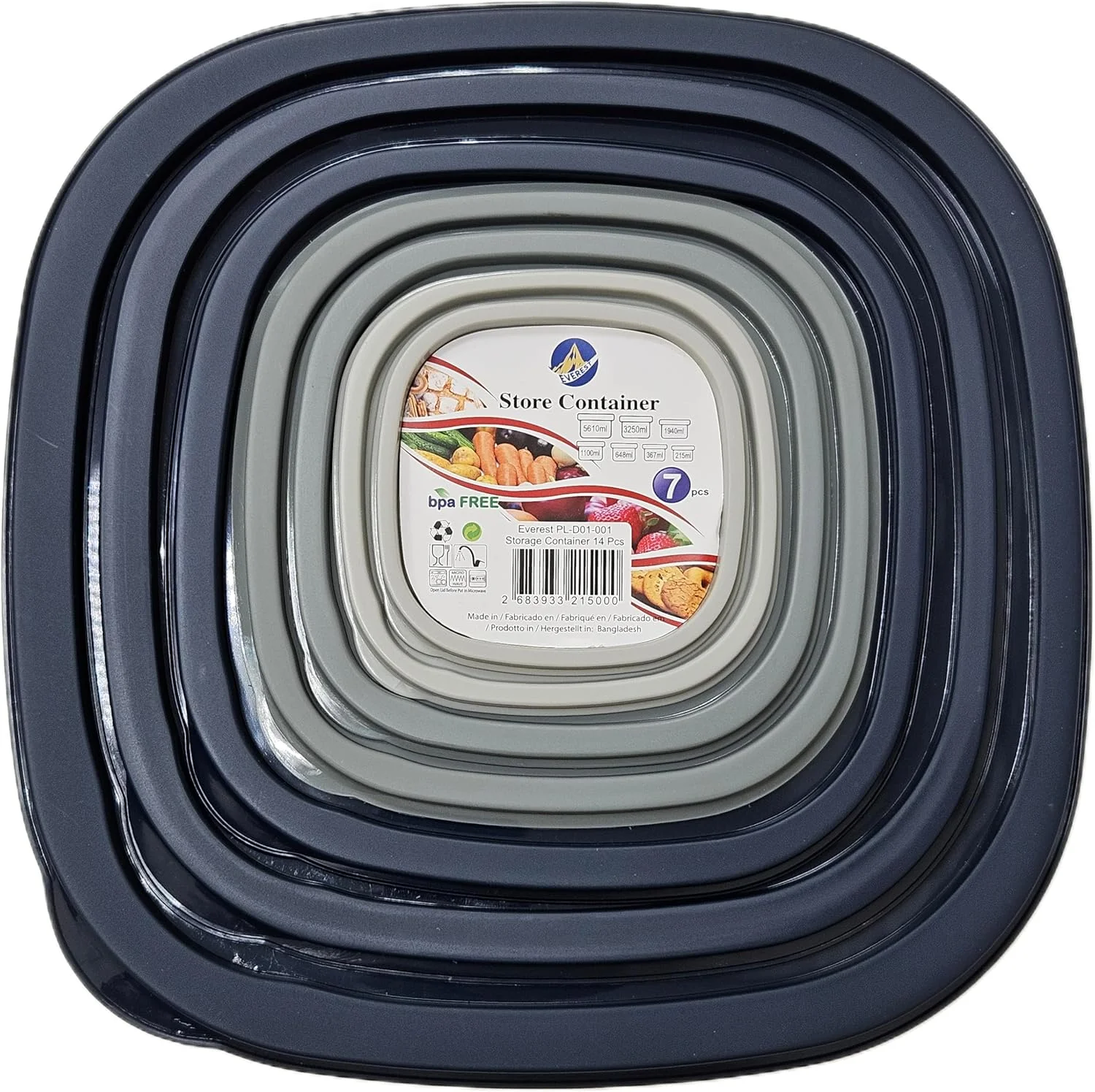 ست ظروف نگهداری غذا، ظروف پلاستیکی مربع بدون BPA با درب، آبی و شفاف، ست 7 تکه تودرتو