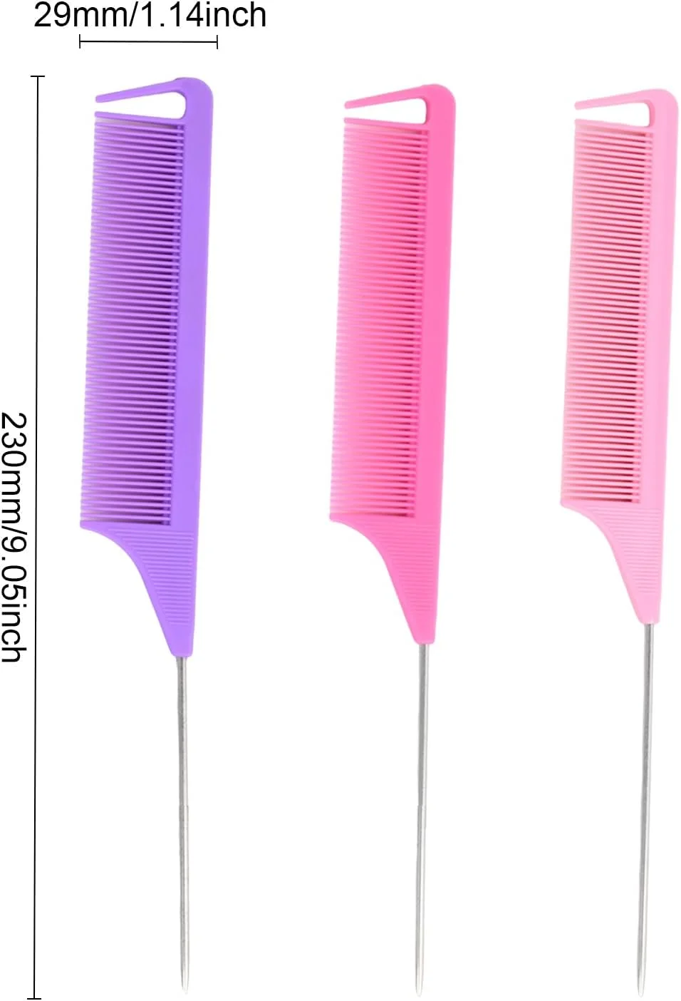 شانه مو نوک تیز YILANJIN، بسته 3 عددی، مقاوم در برابر حرارت، جنس فیبر آنتی استاتیک، شانه دم موشی فلزی، طراحی دندانه ریز، شانه حالت دهنده برای پوش دادن مو، حجم دهی ریشه، شانه مو مناسب برای انواع مو