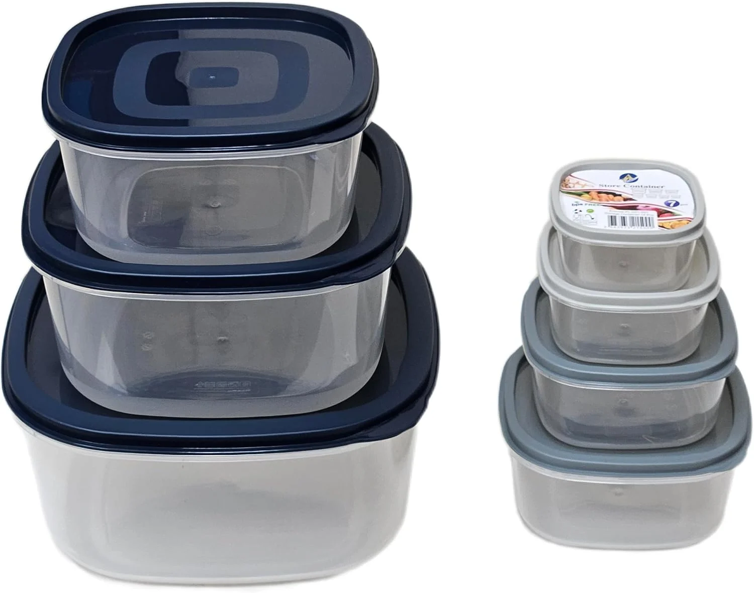 ست ظروف نگهداری غذا، ظروف پلاستیکی مربع بدون BPA با درب، آبی و شفاف، ست 7 تکه تودرتو